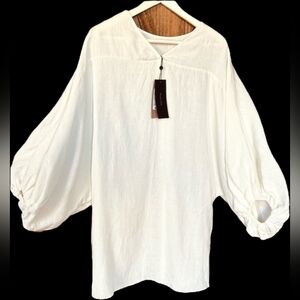 Massimo Dutti Limited Edition Linen Cream White Dress Puff Sleeve Size Small